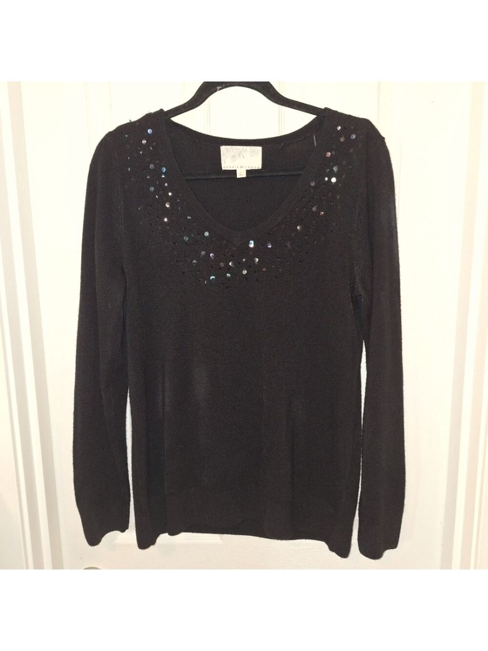 Sequin Black Long Sleeve Sweater Large